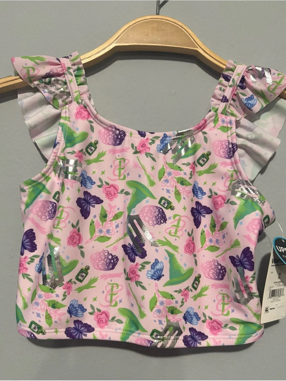 Floral Ruffle-Shoulder Tankini Set in Pastel Pink New